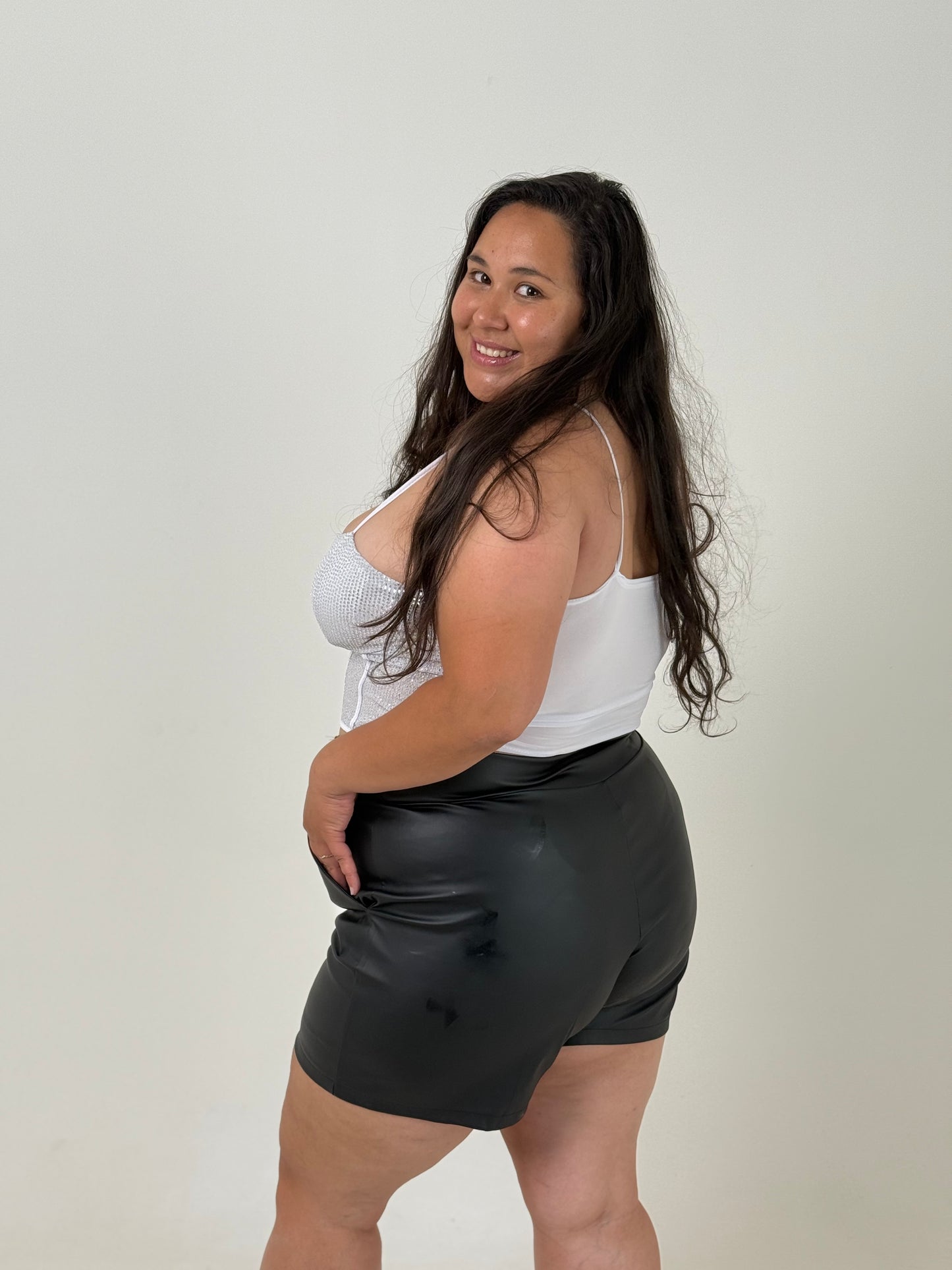 Top Brilloso Plus Size – Blanco