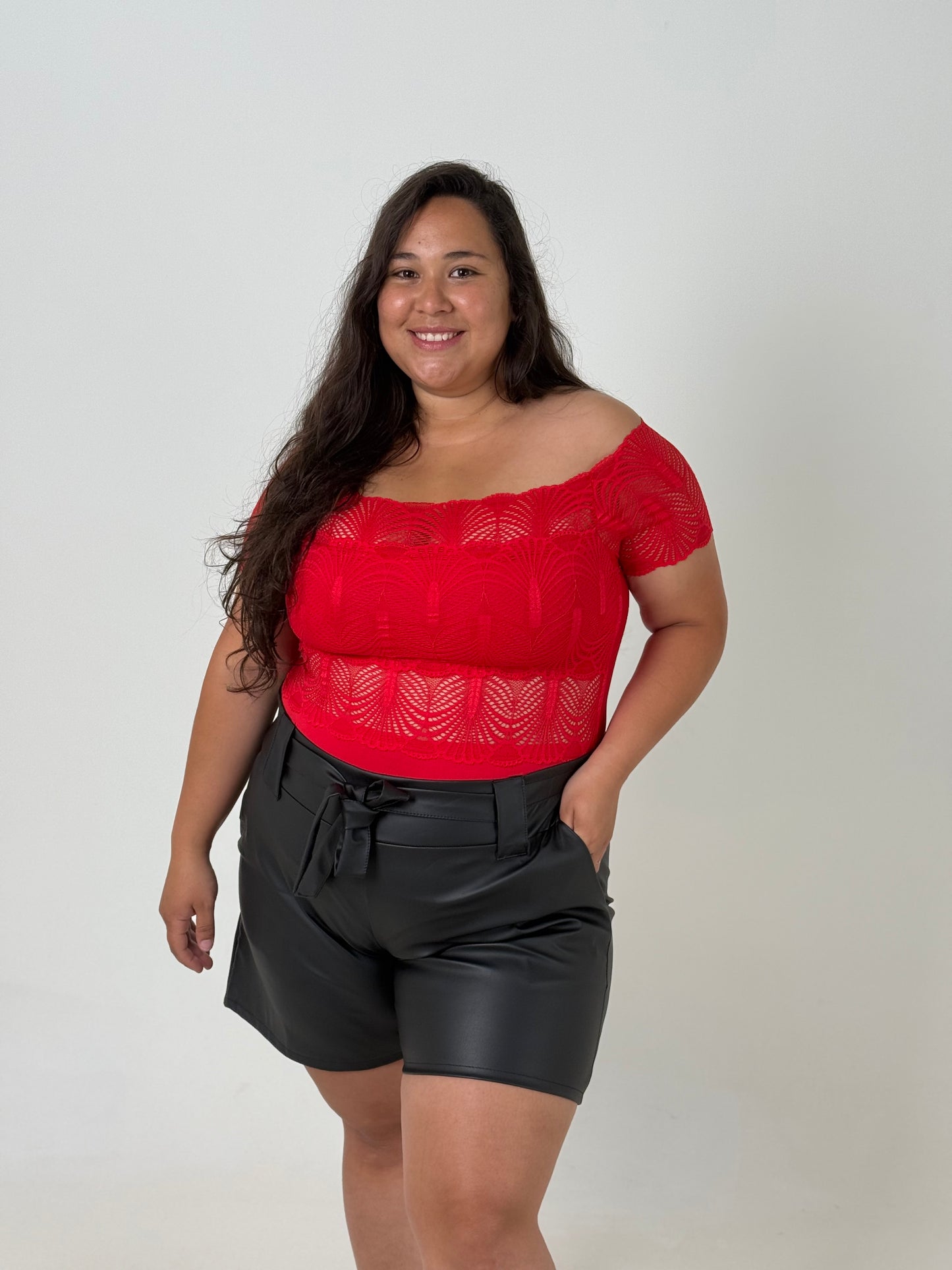 Body Plus Size Manga Corta – Rojo