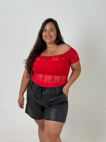 Body Plus Size Manga Corta – Rojo