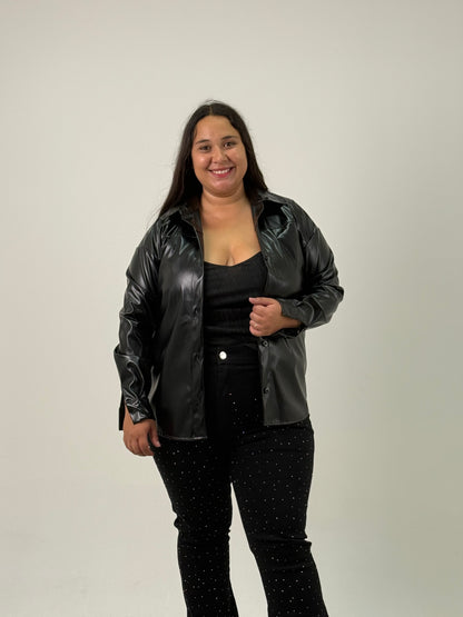 Chaqueta de Cuerina Plus Size – Negra