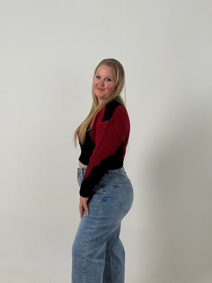 Sweater Crop Tejido Bicolor – Moderno y Súper Canchero