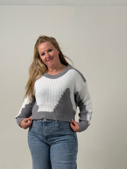 Sweater Crop Tejido Bicolor – Moderno y Súper Canchero