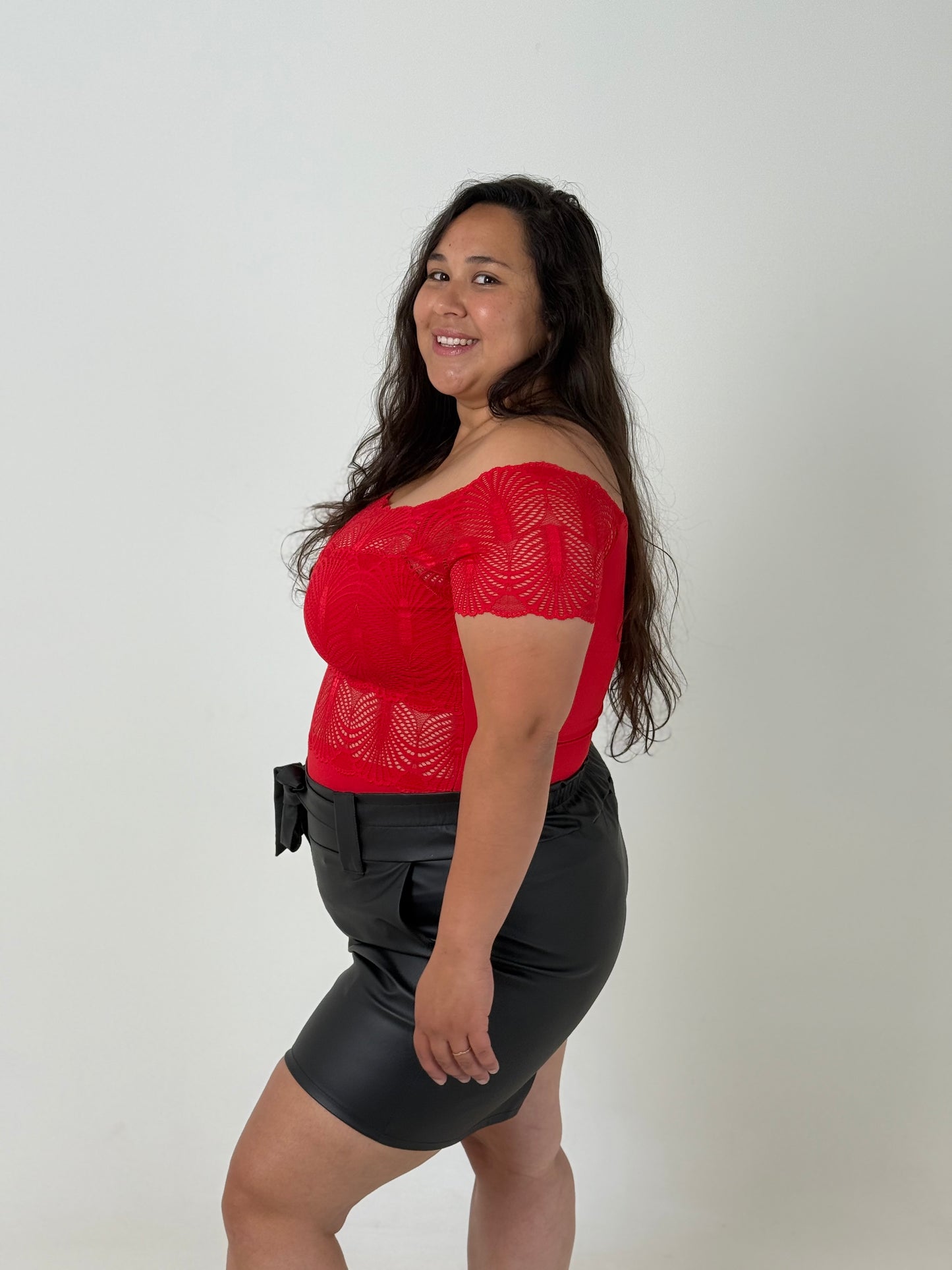 Body Plus Size Manga Corta – Rojo