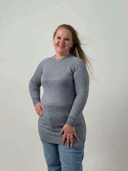 Sweater Largo Tejido Gris  – Básico, Abrigado y Súper Combinable