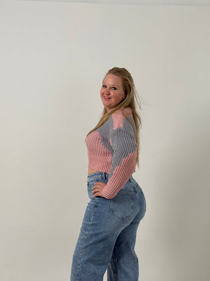 Sweater Crop Tejido Bicolor – Moderno y Súper Canchero