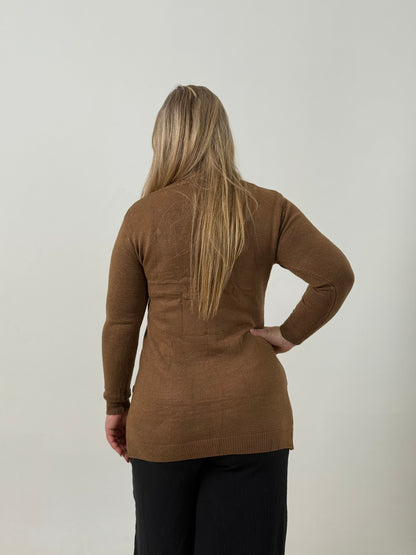 Cardigan Tejido Marron Clásico con Bolsillos – Elegancia y Confort