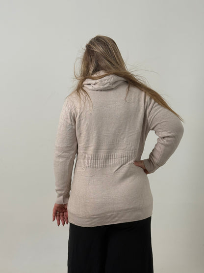 Campera Tejida Beige con Cierre y Capucha – Cómoda y Abrigada