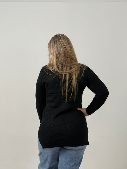 Sweater Largo Tejido Negro  – Básico, Abrigado y Súper Combinable