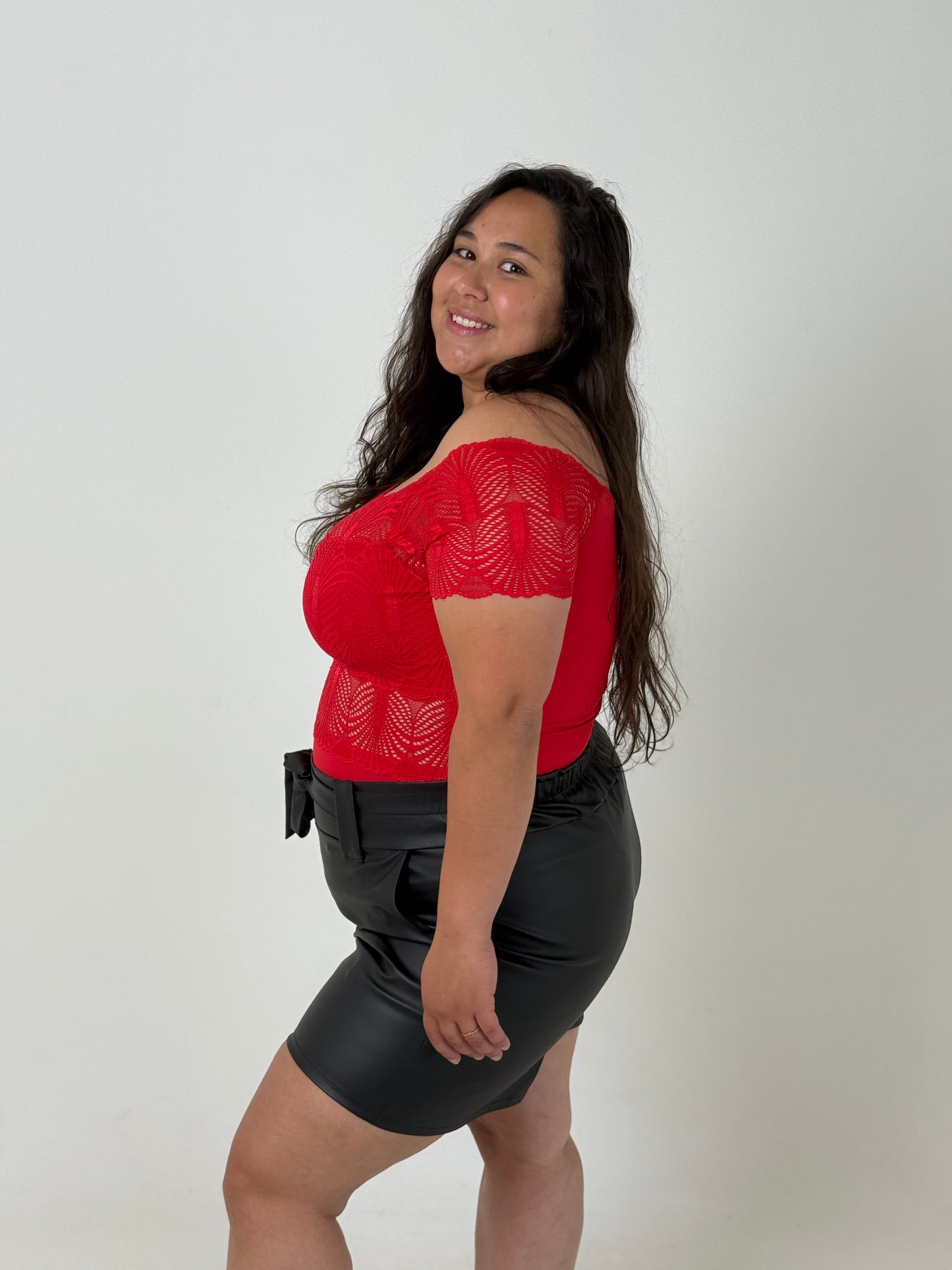 Body Plus Size Manga Corta – Rojo