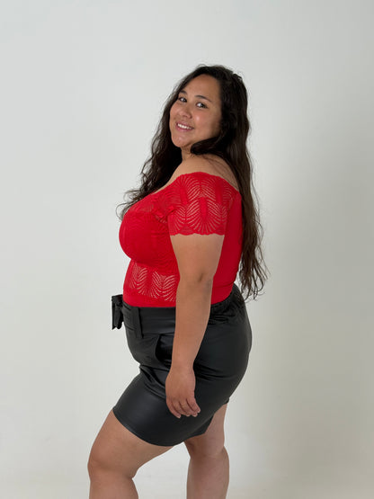 Body Plus Size Manga Corta – Rojo