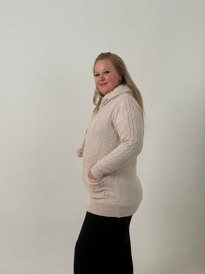 Campera Tejida Beige con Cierre y Capucha – Cómoda y Abrigada