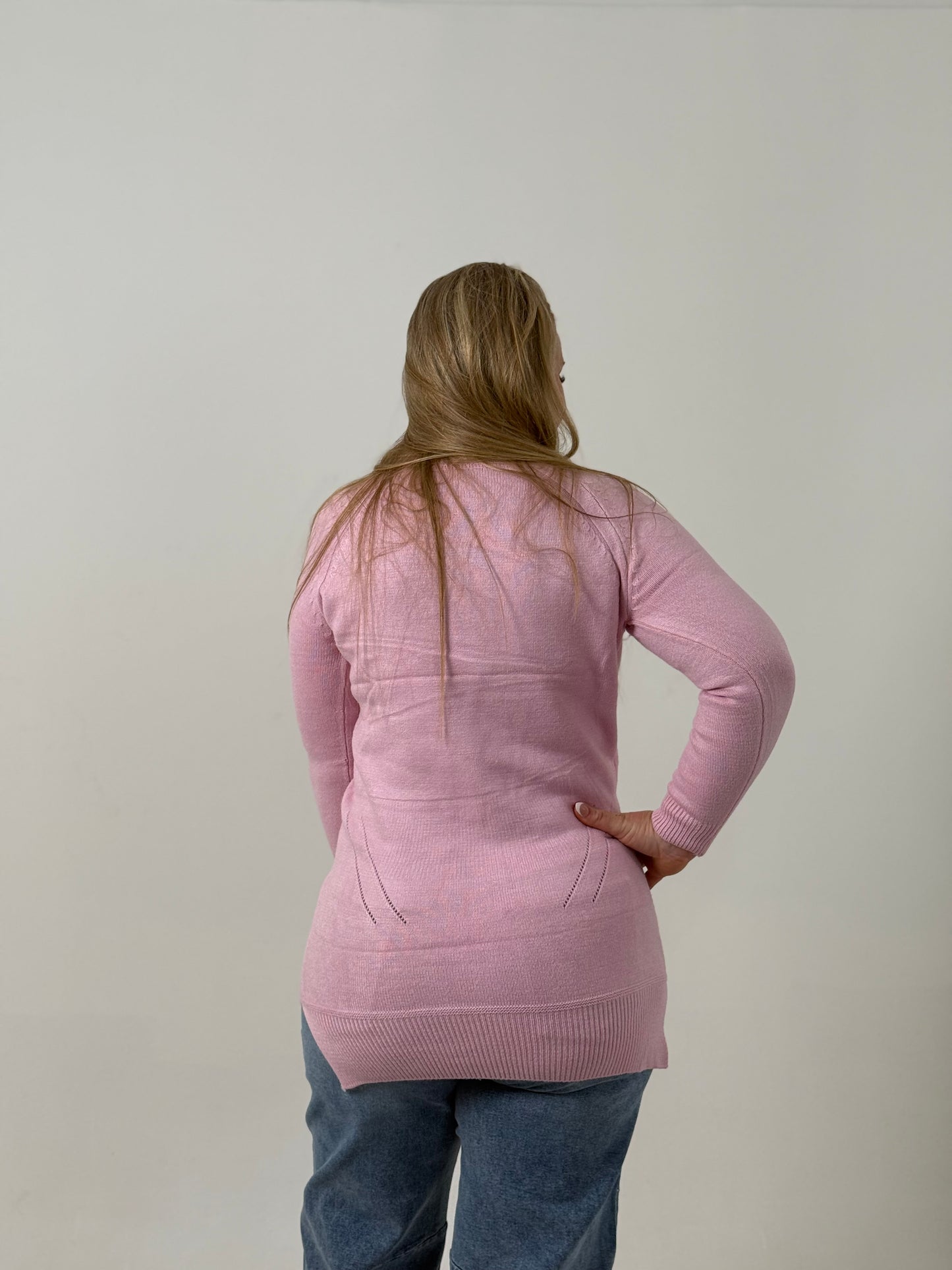 Sweater Largo Tejido Rosado  – Básico, Abrigado y Súper Combinable