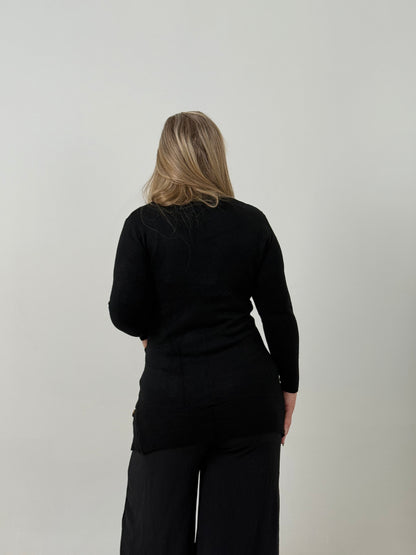 Cardigan Tejido Negro Clásico con Bolsillos – Elegancia y Confort