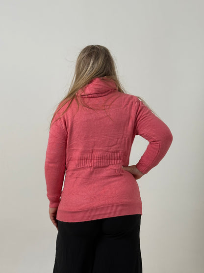 Campera Tejida Rosada con Cierre y Capucha – Cómoda y Abrigada