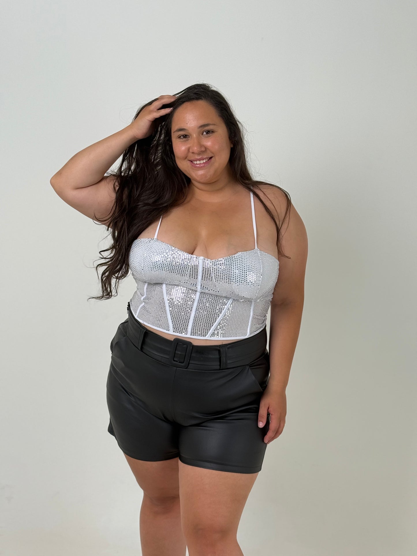 Top Brilloso Plus Size – Blanco