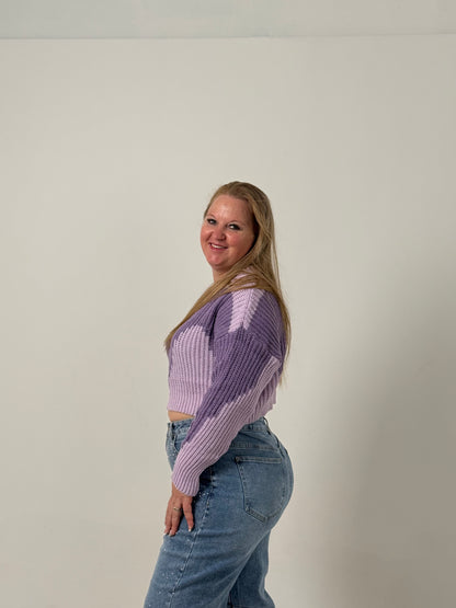 Sweater Crop Tejido Bicolor – Moderno y Súper Canchero