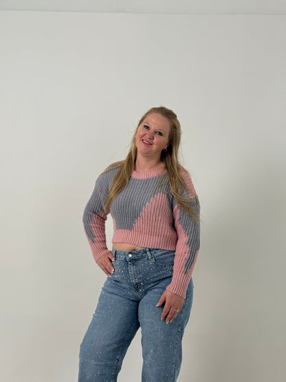 Sweater Crop Tejido Bicolor – Moderno y Súper Canchero