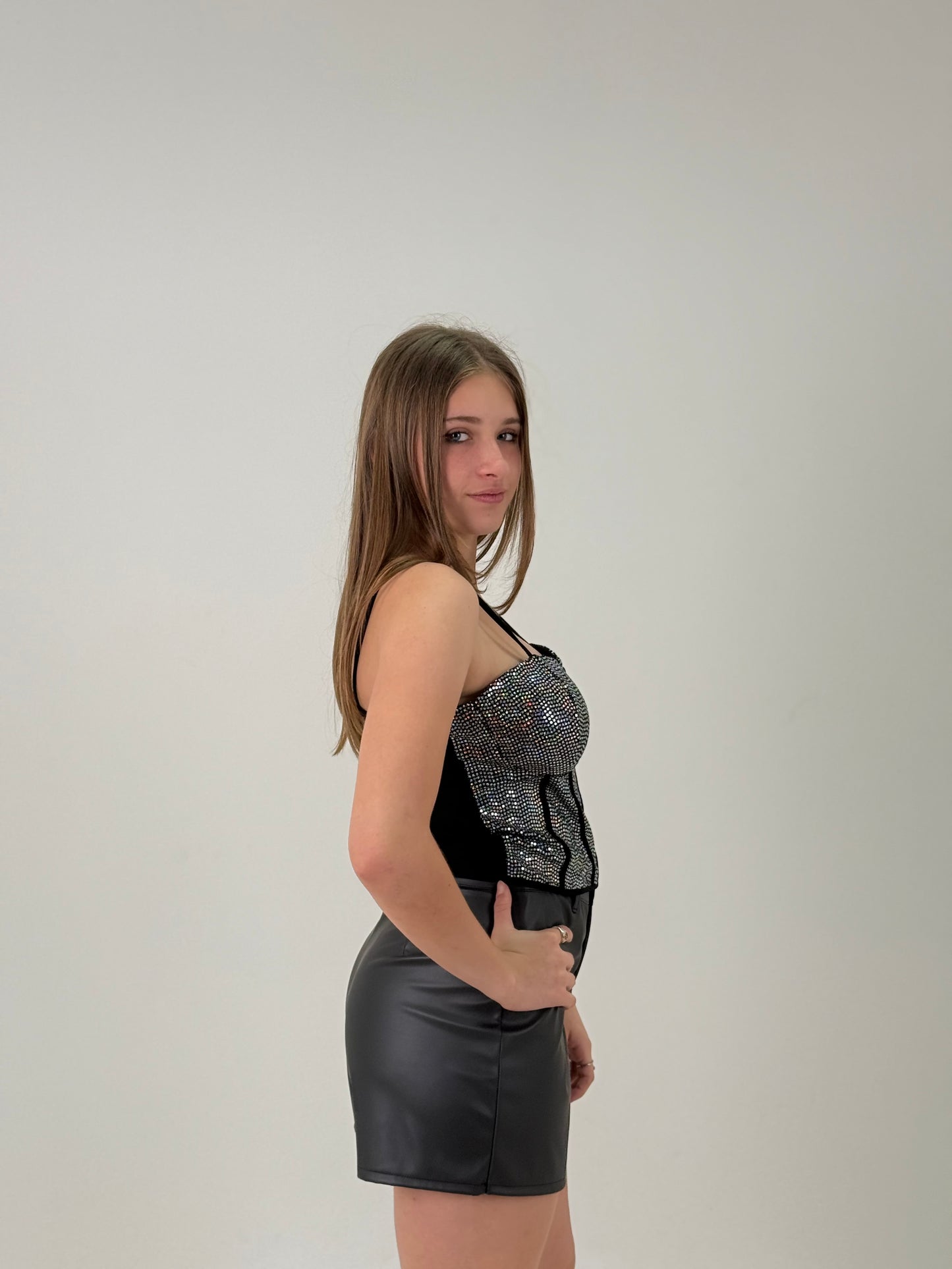 Top de Fiesta Brillo – Plateado